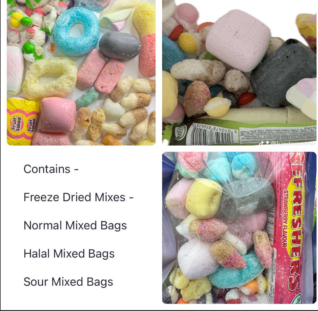 Freeze Dried Sweets Bulk Buy Wholesale Shop Starter Pack 25 Normal Halal, Sour Mix Bags