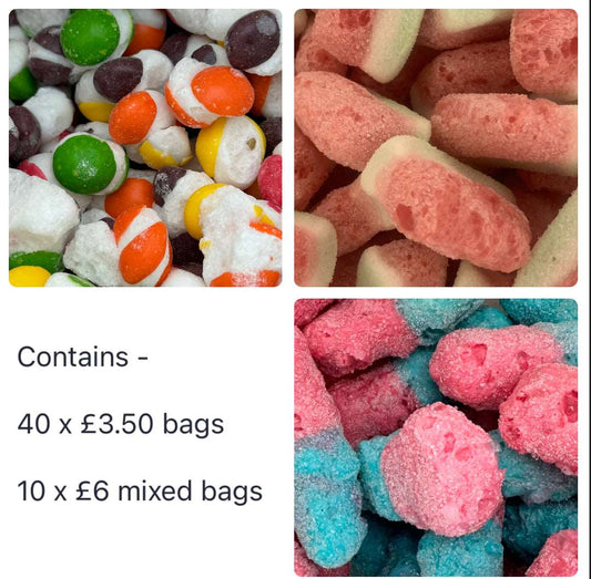 Freeze Dried Sweets Bulk Buy Wholesale Shop Starter Pack 50 bags includes Mix Bags!