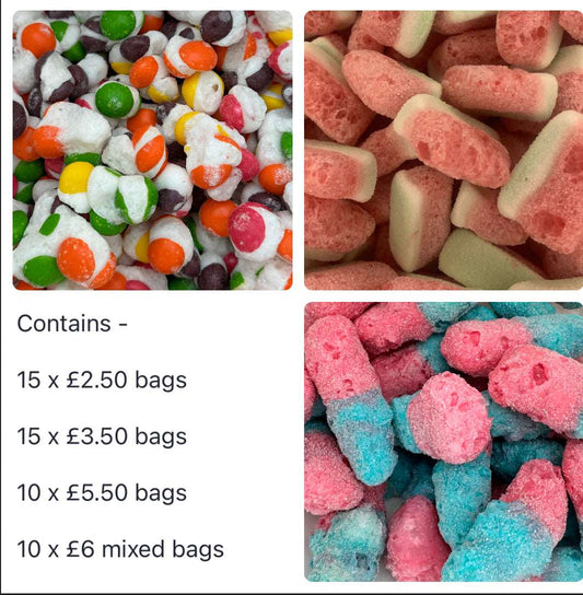 Freeze Dried Sweets Bulk Buy Wholesale Shop Starter Pack 50 bags includes Large Bags & Mix Bags!