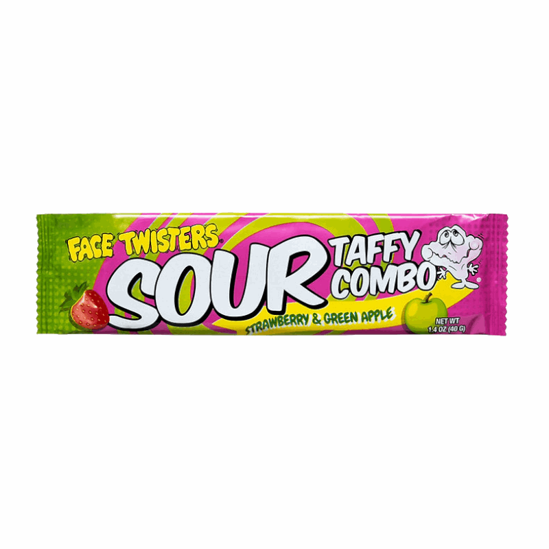 Face Twisters Sour Taffy Combo Bar Strawberry & Green Apple 1.4oz (40g)